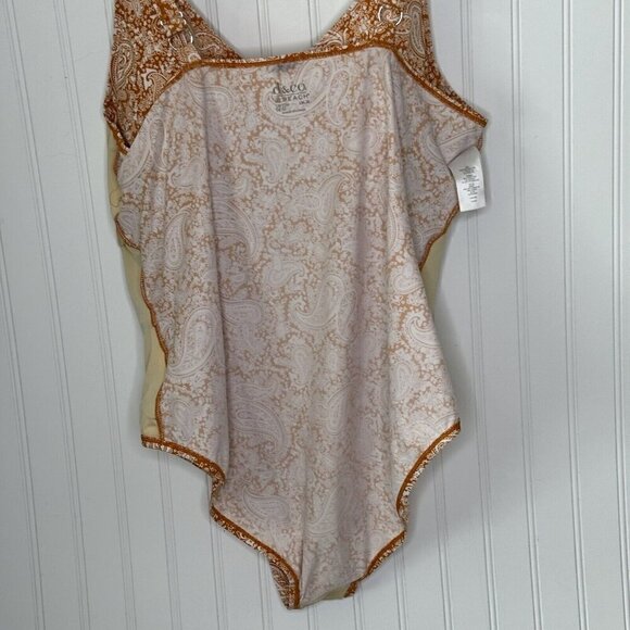 D & Co. Beach Womens 22W Orange Paisley Ruched Faux Wrap Adjust Strap Sw… - Picture 13 of 16